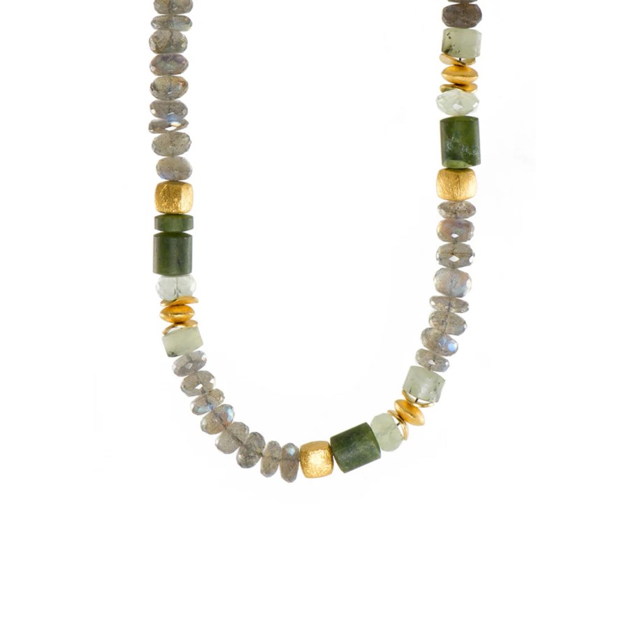 Jewelry Josephs Jewelers Home | Yellow Gold Plated Sterling Silver Labradorite And Prehnite Necklace - Josephs Jewelers Green