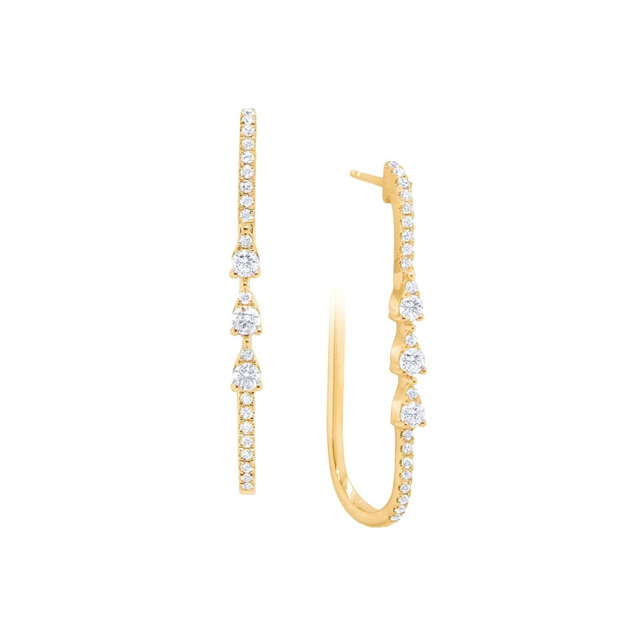 Jewelry Josephs Jewelers Home | 14K Yellow Gold Paperclip Diamond Hoop Earrings White