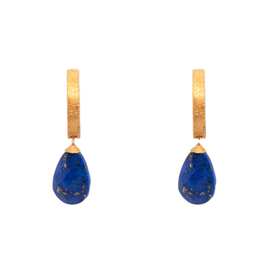 Jewelry Josephs Jewelers Home | 24K Yellow Gold Plated Sterling Silver Lapis Huggie Earrings Blue