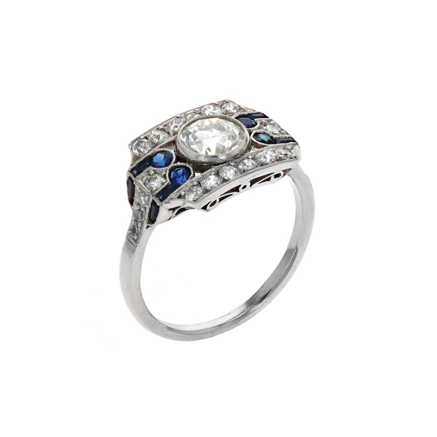 Jewelry Josephs Jewelers Home | Estate Platinum Art Deco Sapphire And Diamond Ring - Josephs Jewelers Blue