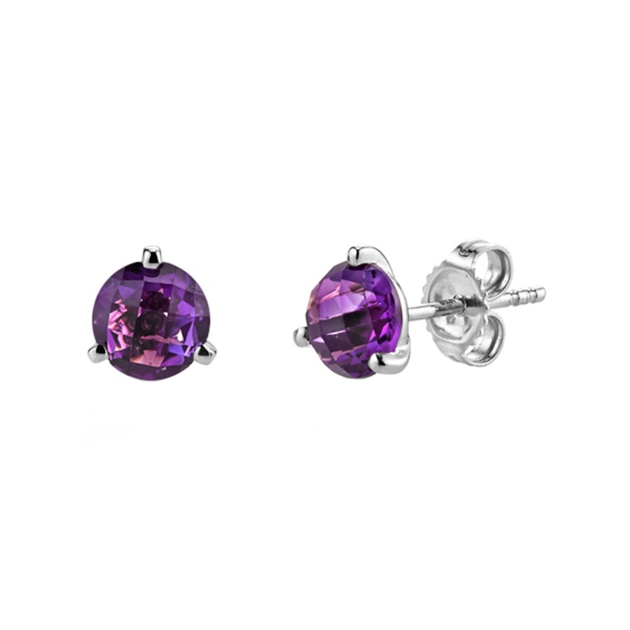 Jewelry Josephs Jewelers Home | 14K White Gold Round Amethyst Stud Earrings Purple