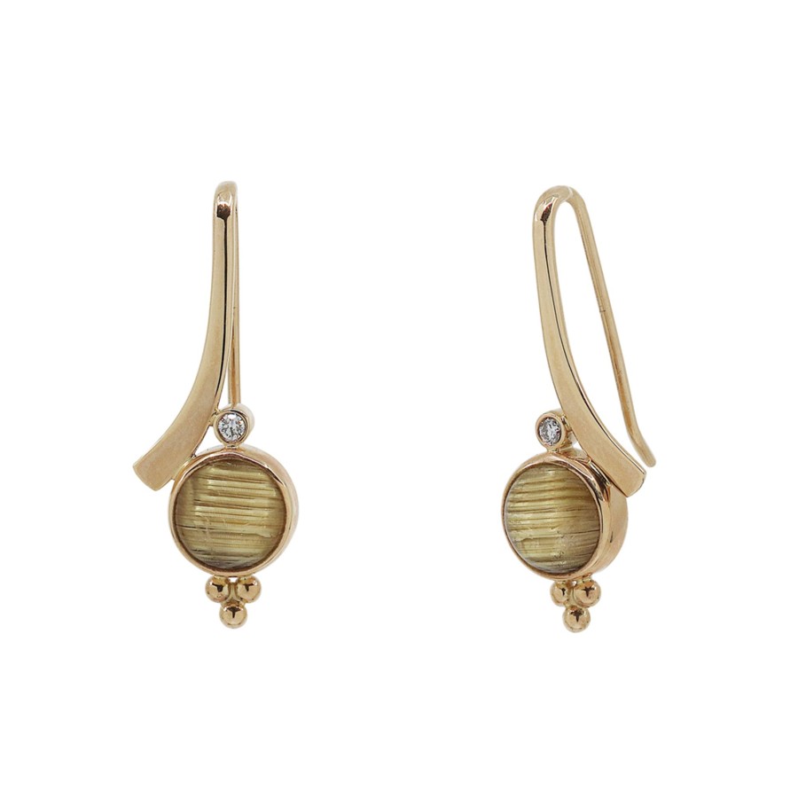 Jewelry Josephs Jewelers Home | 14K Gold Rutilated Quartz And Diamond Dangle Earrings Yellow