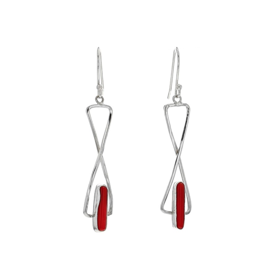 Jewelry Josephs Jewelers Home | Sterling Silver Coral Dangle Earrings Red