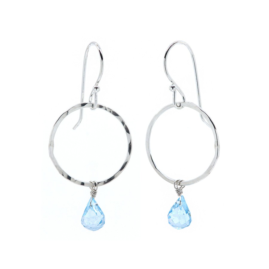 Jewelry Josephs Jewelers Home | Sterling Silver Open Circle Topaz Briolette Earrings Blue