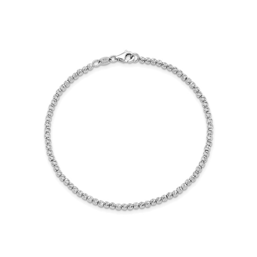 Jewelry Josephs Jewelers Home | 14K White Gold 7.5-Inch Diamond-Cut Beaded Bracelet - Josephs Jewelers