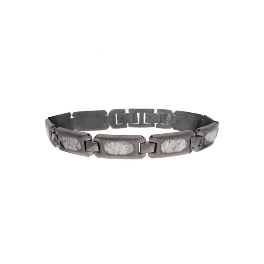 Jewelry Josephs Jewelers Home | Stainless Steel Gunmetal Antler Inlay Bracelet Gray