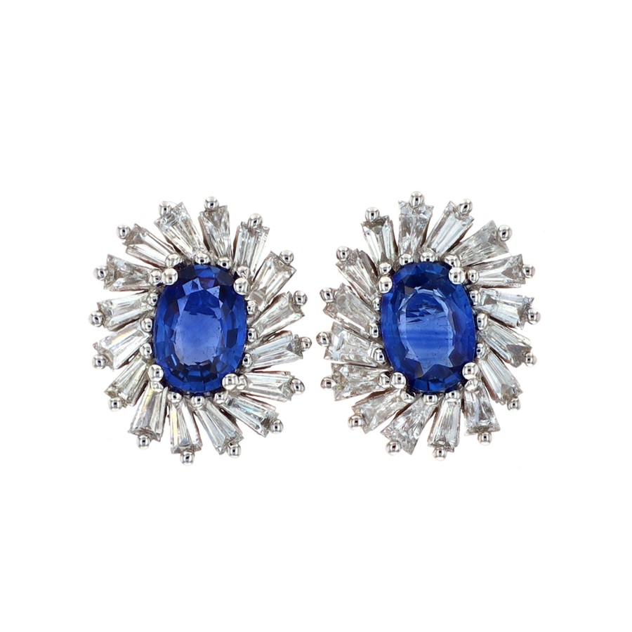 Jewelry Josephs Jewelers Home | Estate 18K White Gold Sapphire And Diamond Earrings - Josephs Jewelers Multi