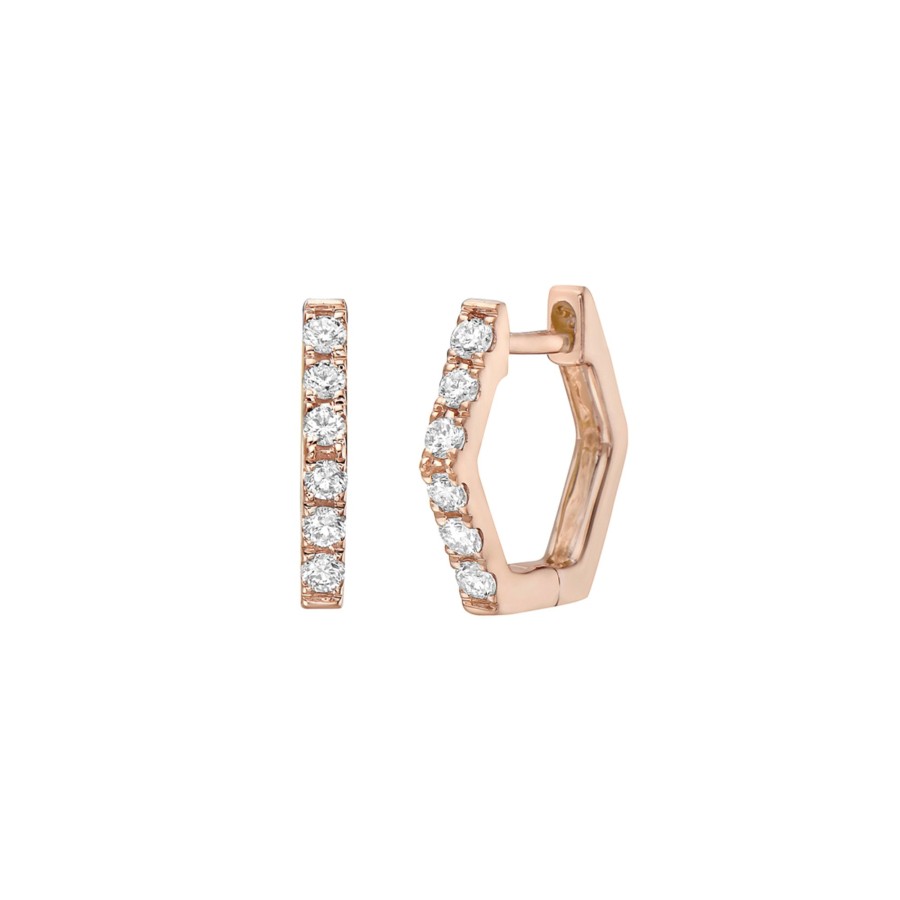 Jewelry Josephs Jewelers Home | 14K Rose Gold Hexagonal Diamond Hoop Earrings - Josephs Jewelers