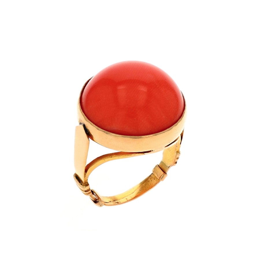 Jewelry Josephs Jewelers Home | Estate 18K Yellow Gold Coral Ring Orange