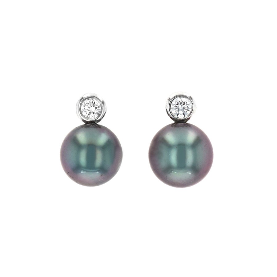 Jewelry Josephs Jewelers Home | 14K White Gold Tahitian Pearl And Diamond Earrings - Josephs Jewelers Multi