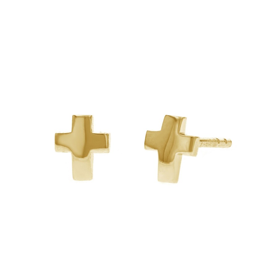 Jewelry Josephs Jewelers Home | Children'S 14K Yellow Gold Domed Cross Earrings