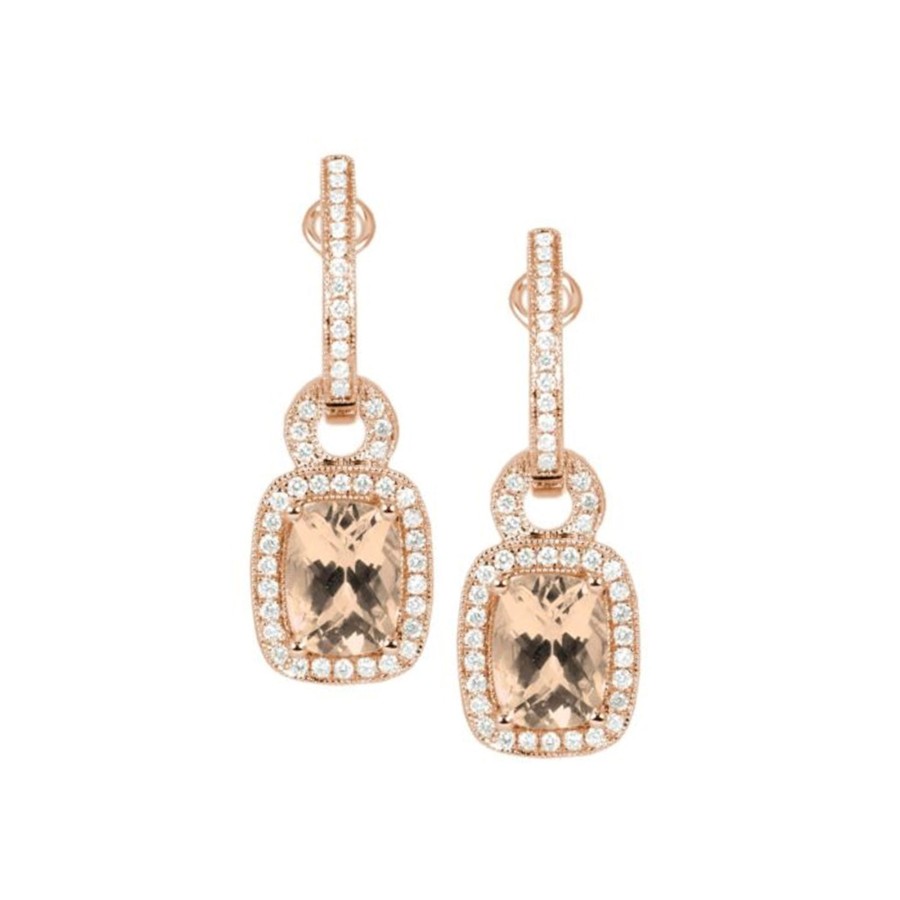 Jewelry Josephs Jewelers Home | 14K Rose Gold Cushion Morganite And Diamond Earrings - Josephs Jewelers Pink