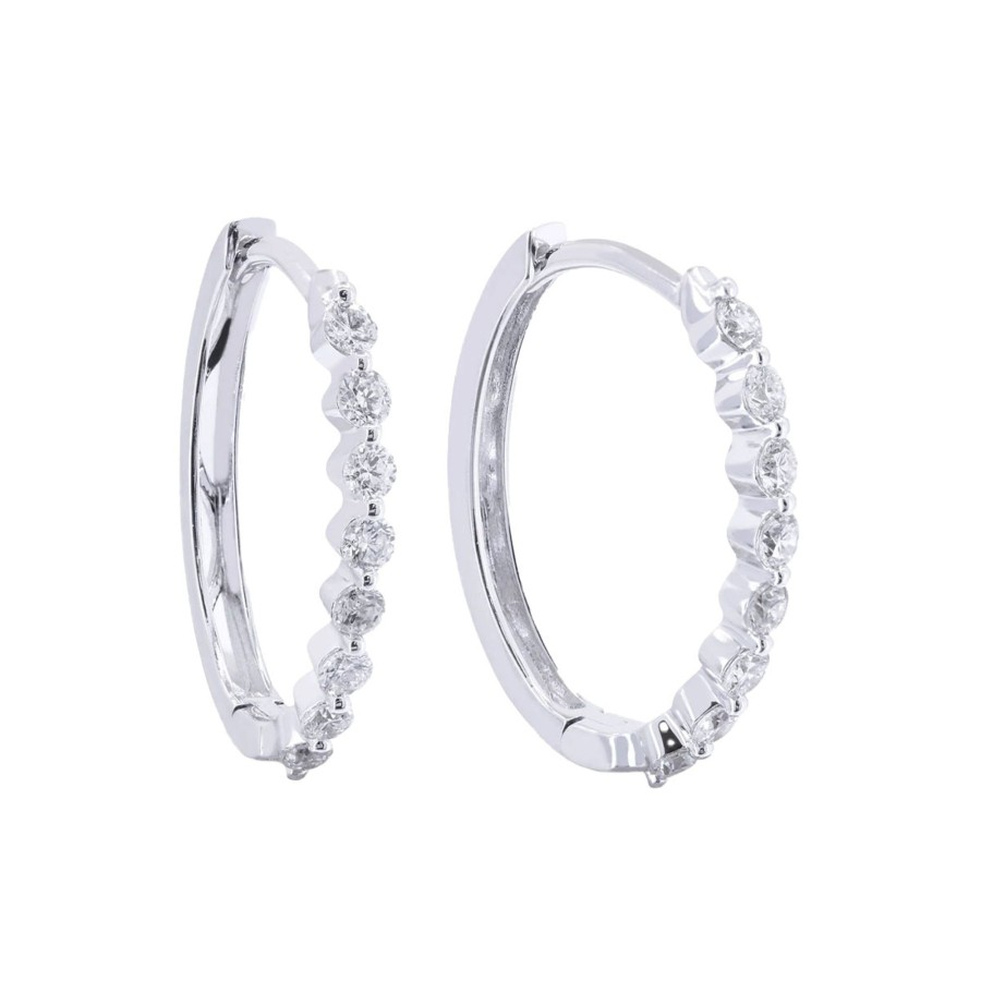 Jewelry Josephs Jewelers Home | 14K Gold Diamond Hoop Earrings White