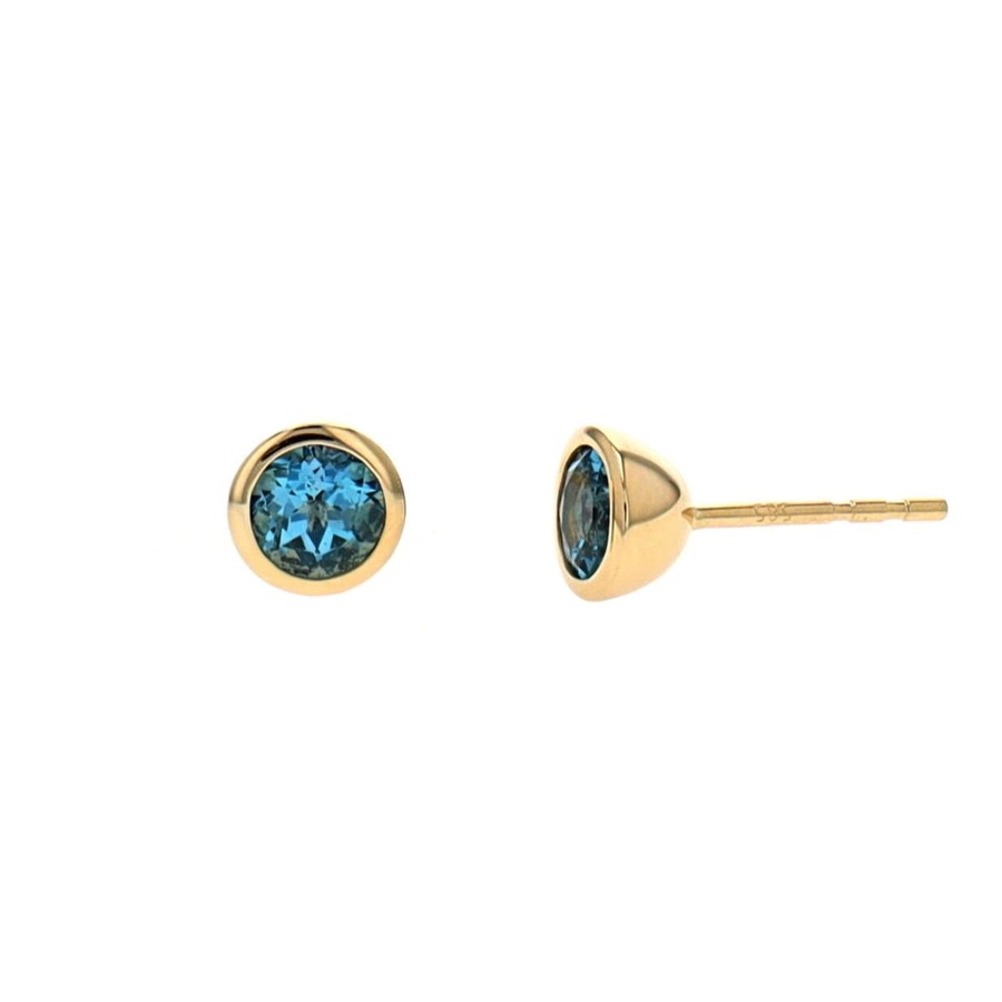 Jewelry Josephs Jewelers Home | 14K Yellow Gold London Topaz Bezel Earrings Blue