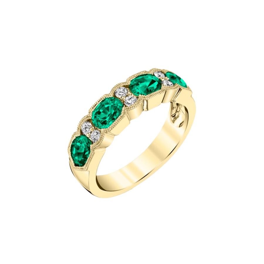 Jewelry Josephs Jewelers Home | 14K Yellow Gold Emerald And Diamond Ring Green