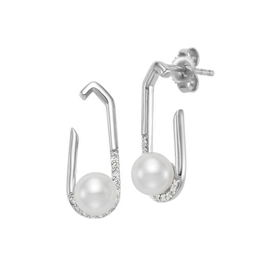 Jewelry Josephs Jewelers Home | 18K Gold Freshwater Pearl And Diamond Earrings - Josephs Jewelers White