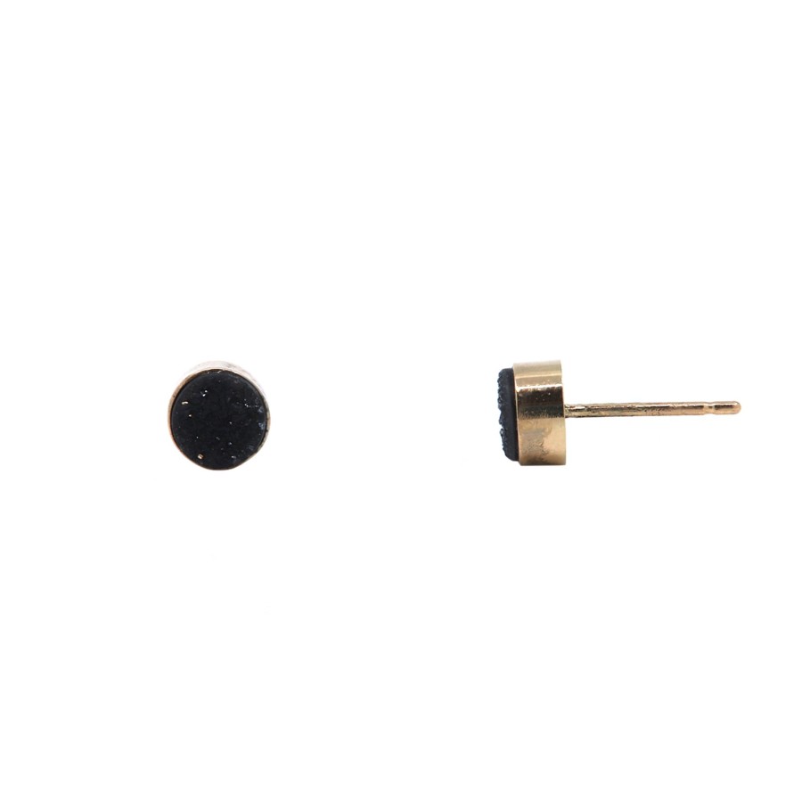 Jewelry Josephs Jewelers Home | 14K Yellow Gold Round Drusy Stud Earrings Black