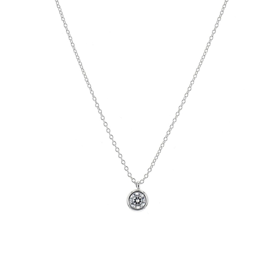 Jewelry Josephs Jewelers Home | Sterling Silver Round Cubic Zirconia Bezel Pendant With Chain - Josephs Jewelers White