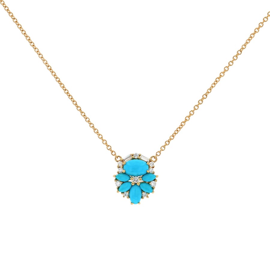 Jewelry Josephs Jewelers Home | 14K Yellow Gold Turquoise And Diamond Necklace - Josephs Jewelers Blue