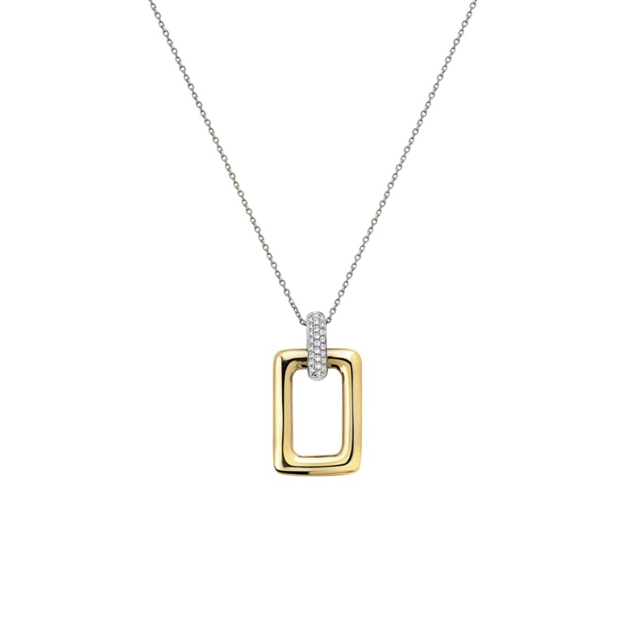 Jewelry Josephs Jewelers Home | 14K Two-Tone Open Square Diamond Bail Pendant With Chain - Josephs Jewelers