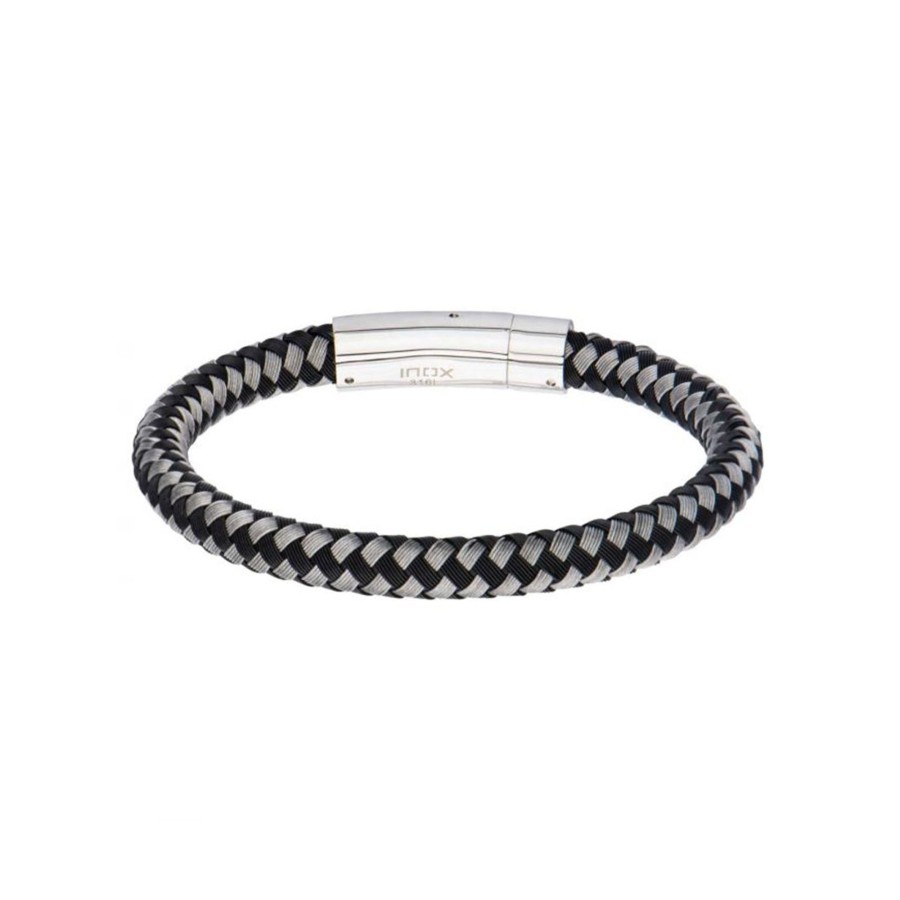 Jewelry Josephs Jewelers Home | Stainless Steel And White Braided Bracelet Black