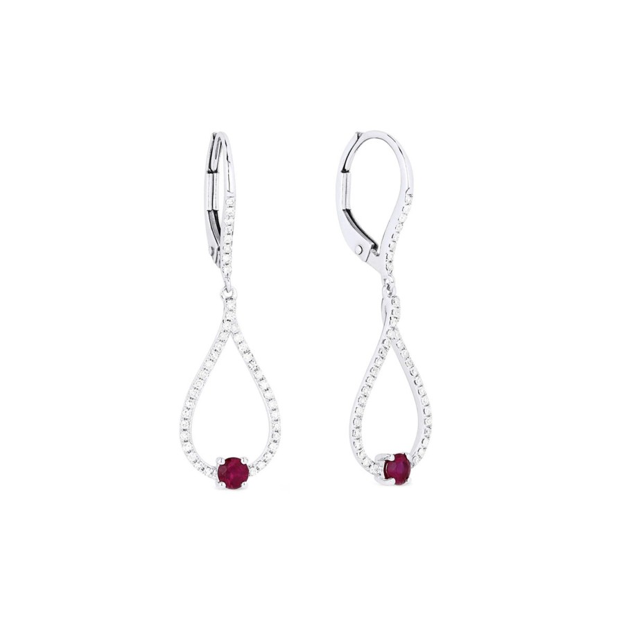 Jewelry Josephs Jewelers Home | 14K White Gold Diamond And Ruby Earrings Red