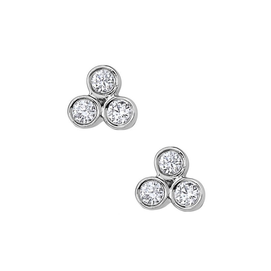 Jewelry Josephs Jewelers Home | 14K Gold 3-Diamond Stud Earrings White