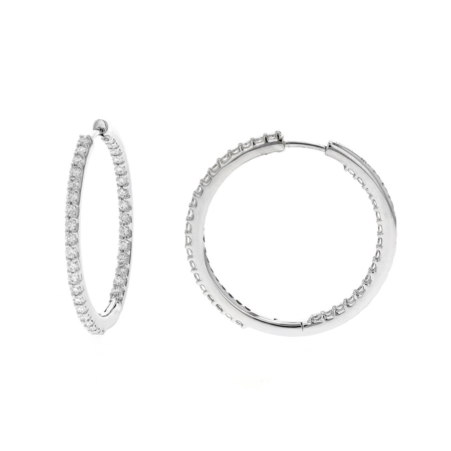 Jewelry Josephs Jewelers Home | 14K Gold Diamond Hinged Hoop Earrings White