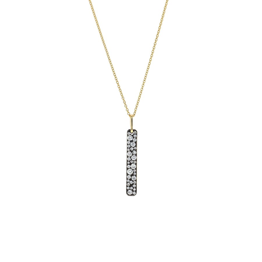 Jewelry Josephs Jewelers Home | 14K Yellow Gold Black Rhodium Diamond Bar Pendant With Chain - Josephs Jewelers