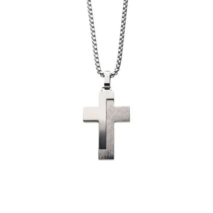 Jewelry Josephs Jewelers Home | Stainless Steel Modern Cross Pendant With Chain