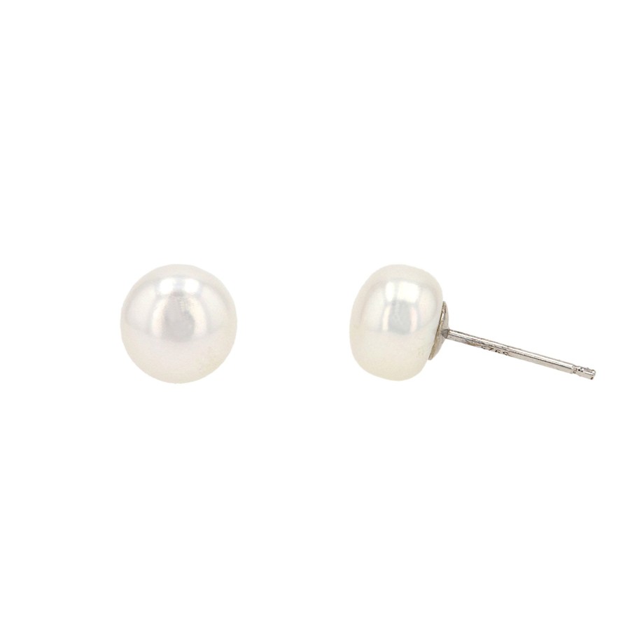 Jewelry Josephs Jewelers Home | Sterling Silver Freshwater Button Pearl Stud Earrings White