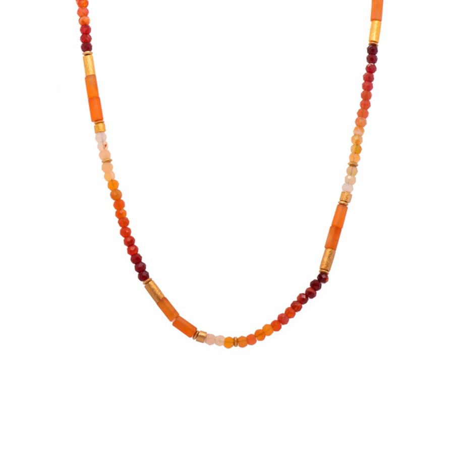 Jewelry Josephs Jewelers Home | Yellow Gold Plated Sterling Silver Fire Opal And Carnelium Necklace - Josephs Jewelers Orange