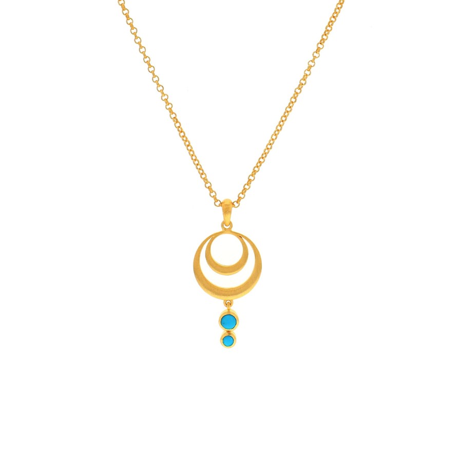 Jewelry Josephs Jewelers Home | Gold Plated Sterling Silver Turquoise Double Circle Pendant With Chain Blue