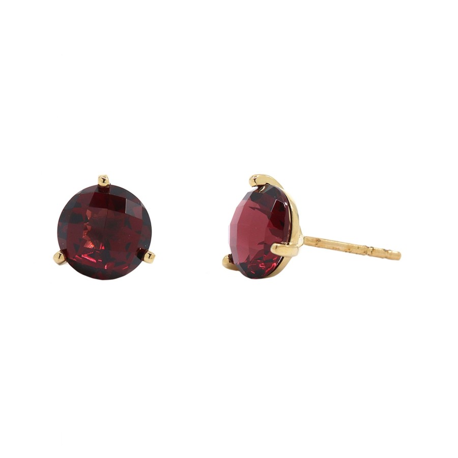 Jewelry Josephs Jewelers Home | 14K Yellow Gold Round Garnet Stud Earrings Red