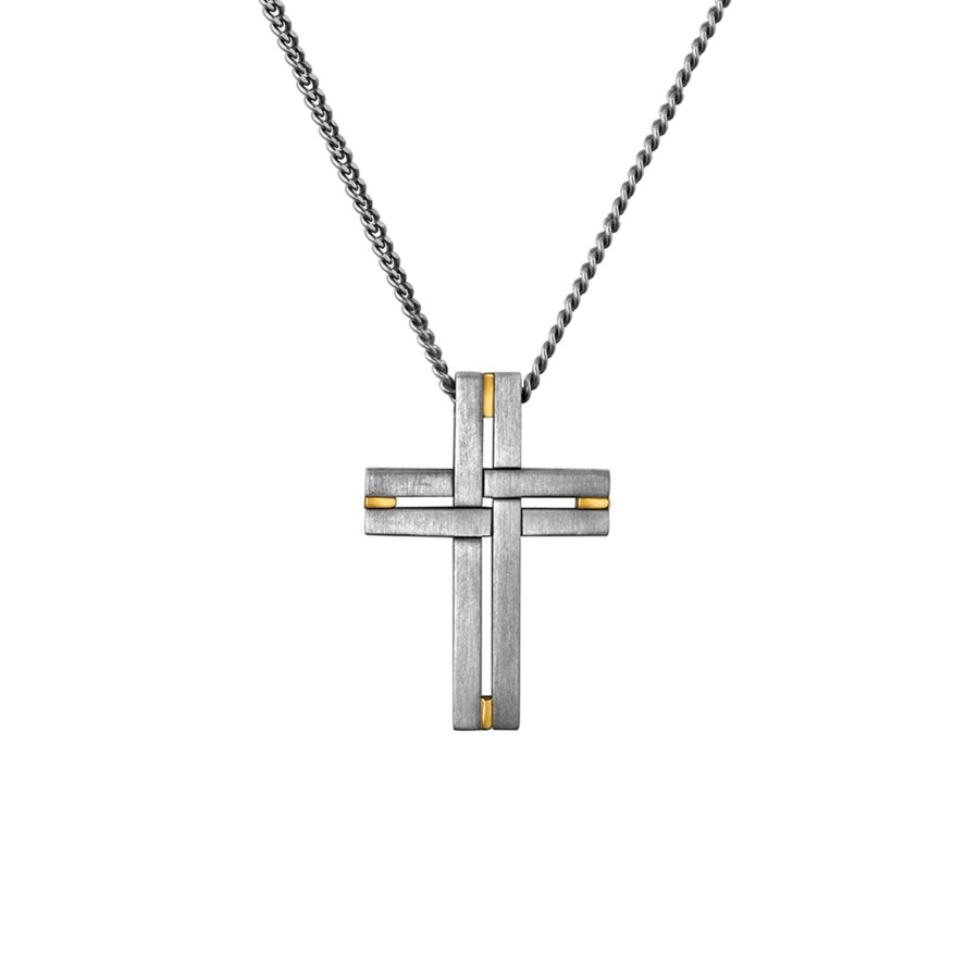 Jewelry Josephs Jewelers Home | Two-Tone Woven Cross Pendant With Chain