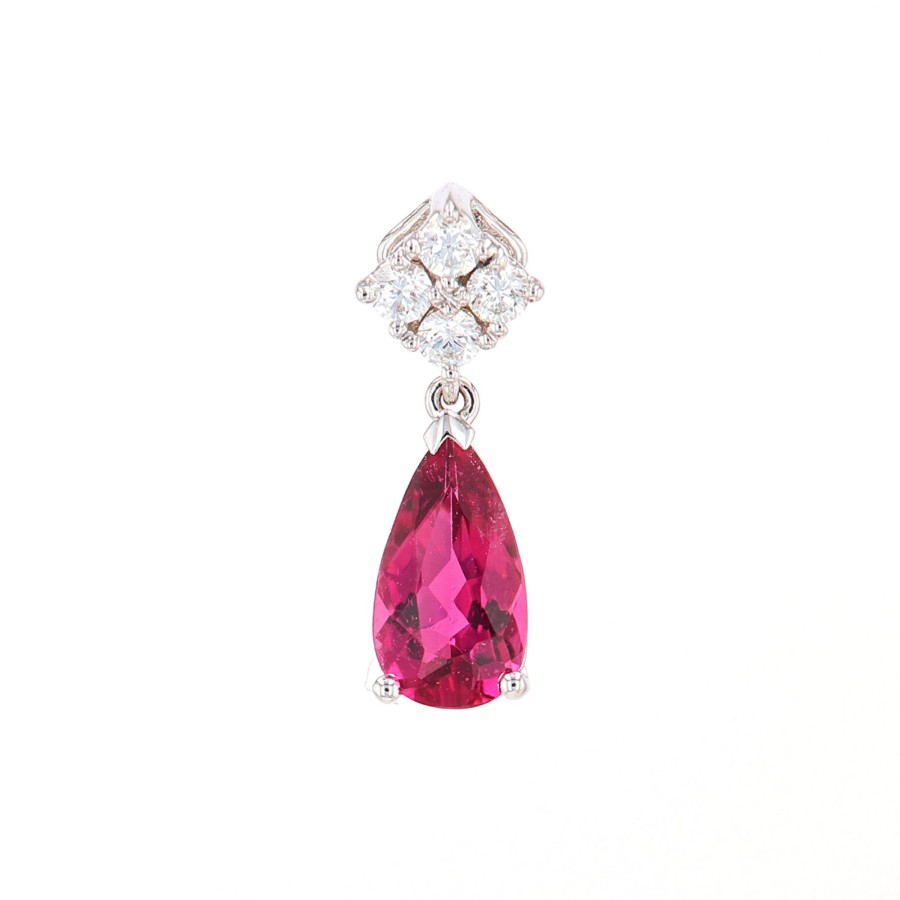 Jewelry Josephs Jewelers Home | 14K White Gold Pear Rubellite And Diamond Pendant Red