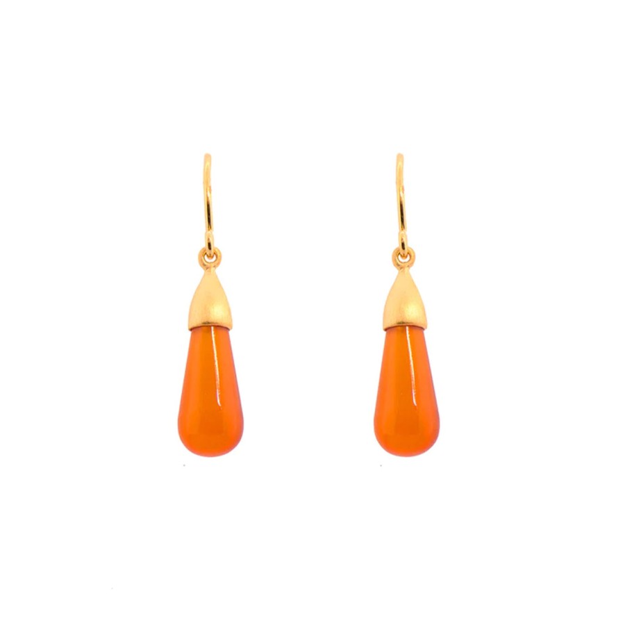 Jewelry Josephs Jewelers Home | Yellow Gold Plated Sterling Silver Red Onyx Drop Earrings - Josephs Jewelers Orange