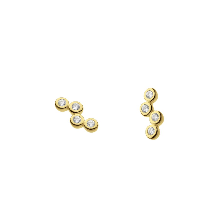 Jewelry Josephs Jewelers Home | Gold Plated Sterling Silver Dew Scattered Cubic Zirconia Earrings - Josephs Jewelers White