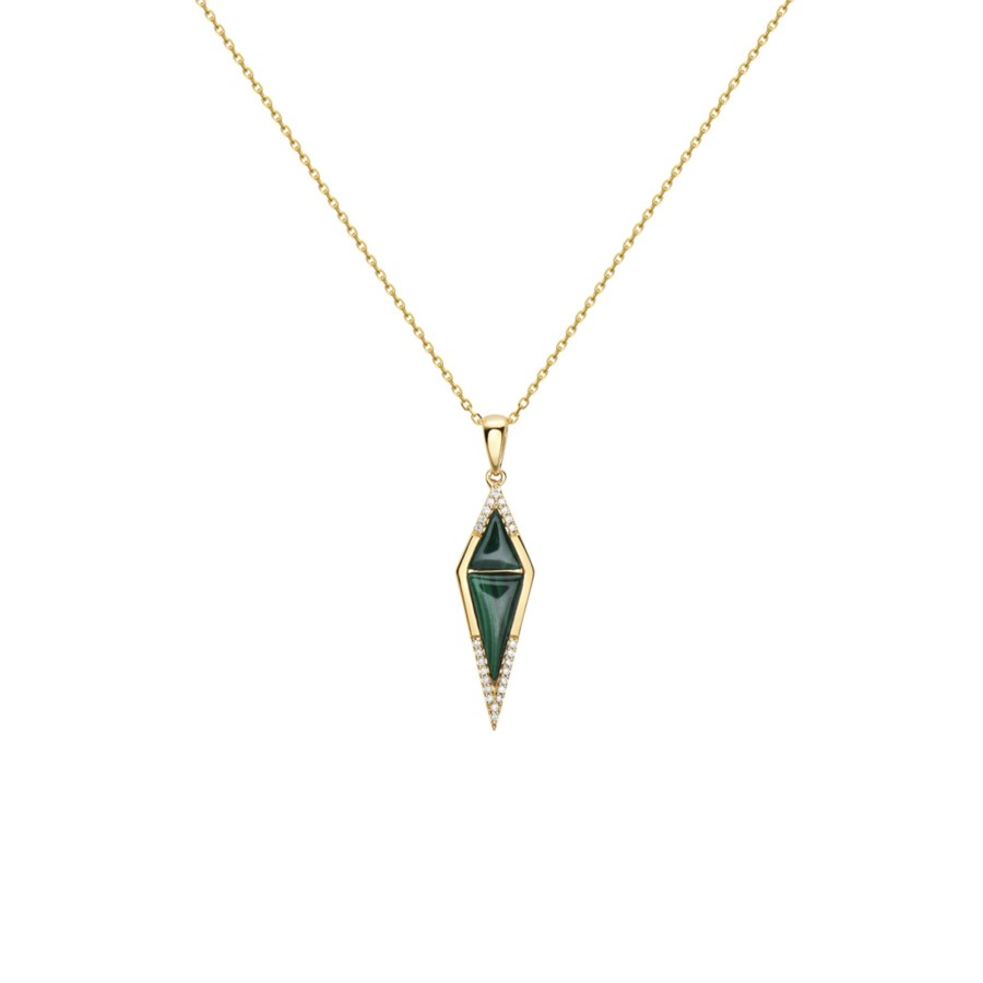 Jewelry Josephs Jewelers Home | 14K Yellow Gold Triangle Malachite And Diamond Pendant With Chain - Josephs Jewelers Green