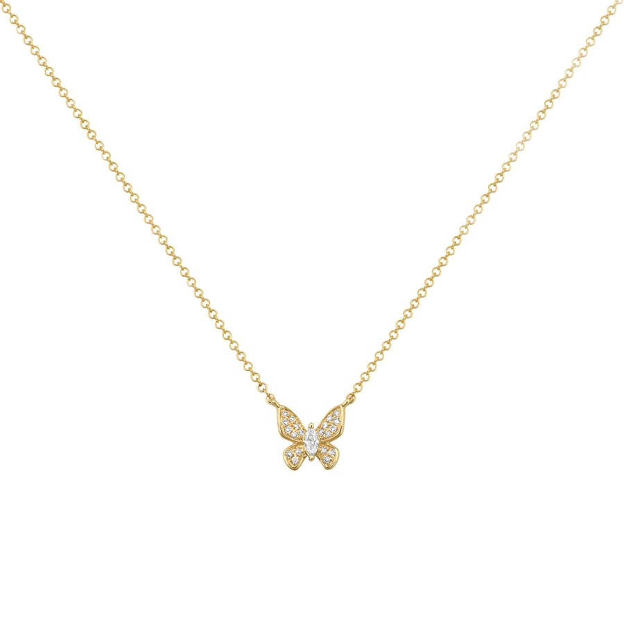 Jewelry Josephs Jewelers Home | 14K Rose Gold Diamond Butterfly Necklace - Josephs Jewelers