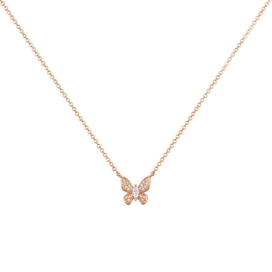 Jewelry Josephs Jewelers Home | 14K Rose Gold Diamond Butterfly Necklace - Josephs Jewelers