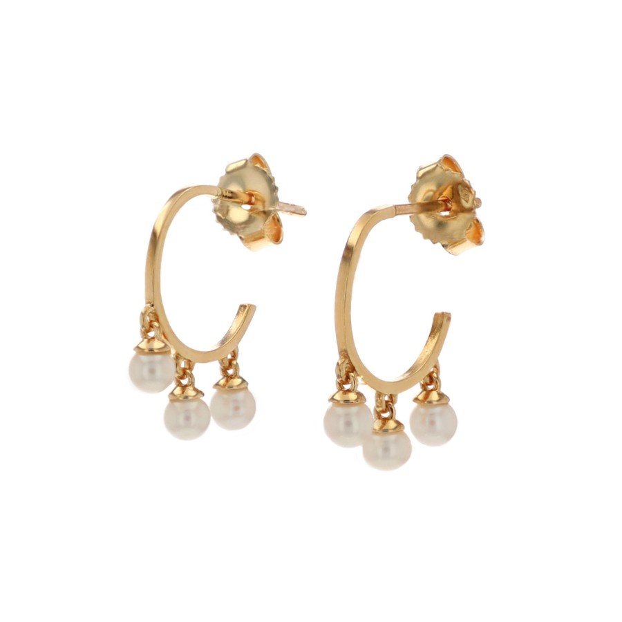 Jewelry Josephs Jewelers Home | 14K Yellow Gold Freshwater Pearl Dangle Hoop Earrings - Josephs Jewelers White