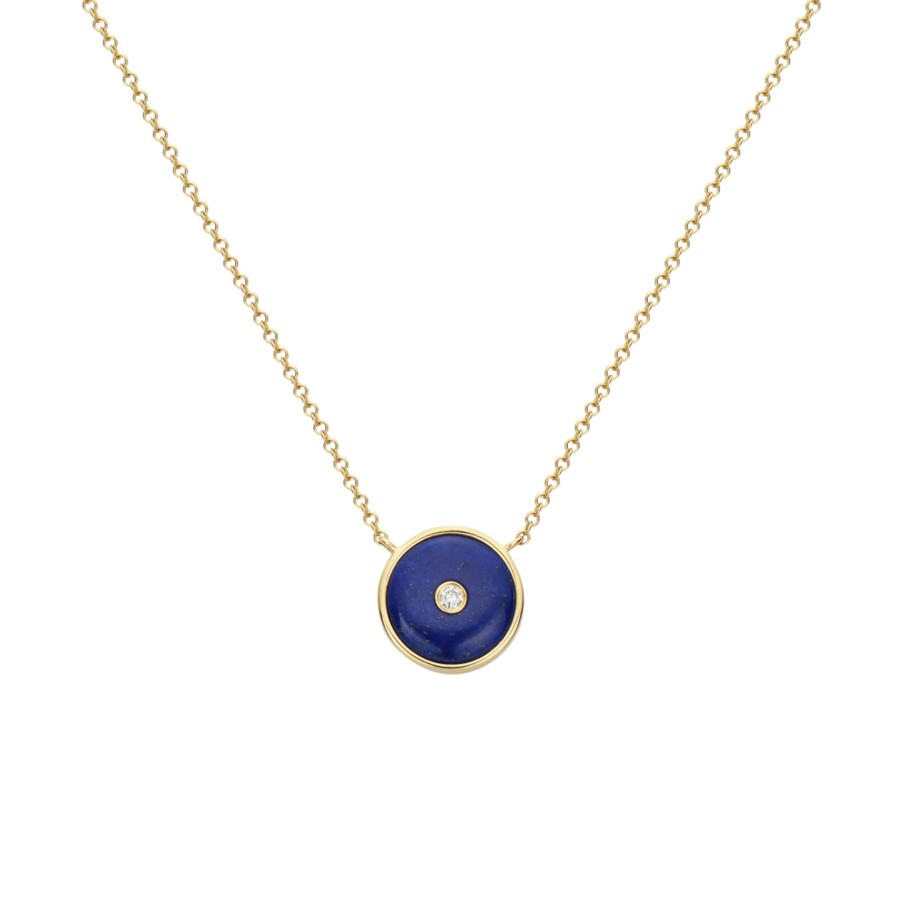 Jewelry Josephs Jewelers Home | 14K Yellow Gold Lapis And Diamond Circle Necklace - Josephs Jewelers Blue