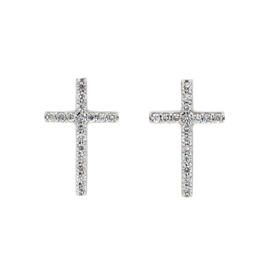 Jewelry Josephs Jewelers Home | 14K Gold Diamond Cross Earrings - Josephs Jewelers White