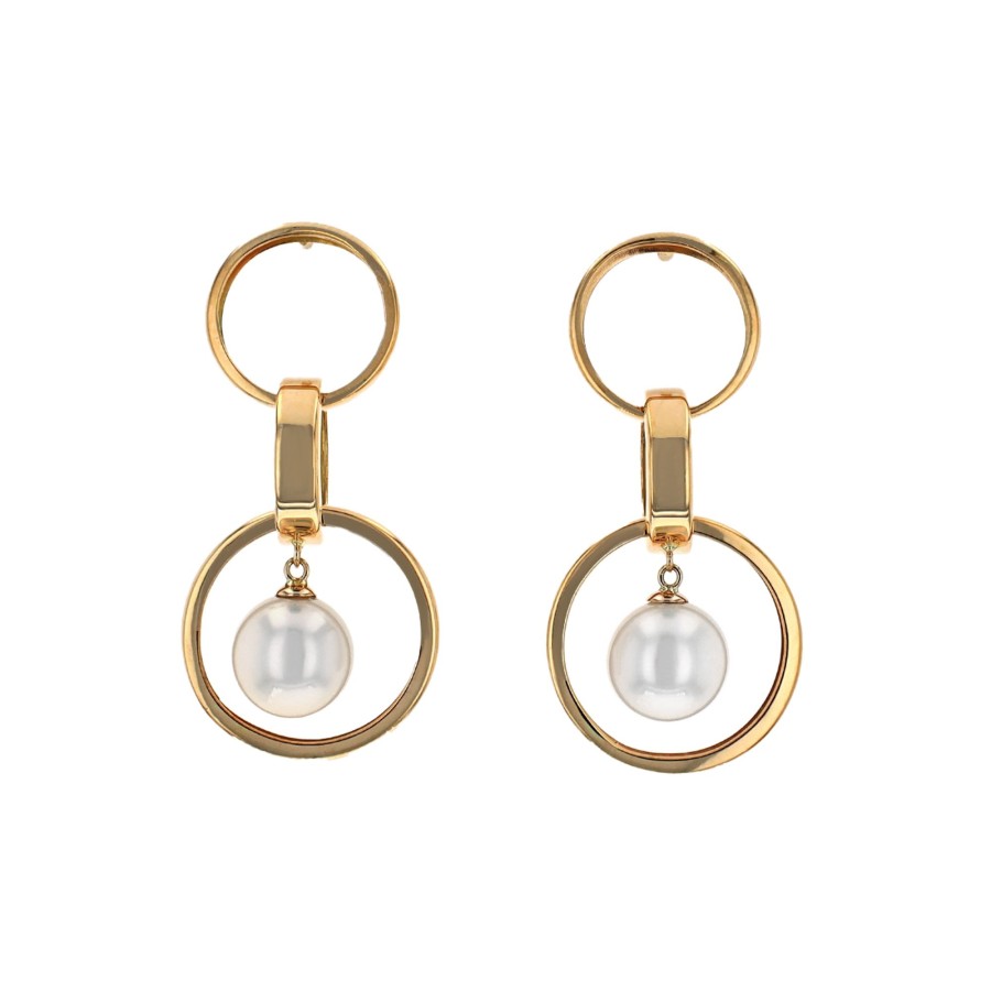 Jewelry Josephs Jewelers Home | 14K Yellow Gold Freshwater Pearl Interlocked Circle Earrings - Josephs Jewelers White