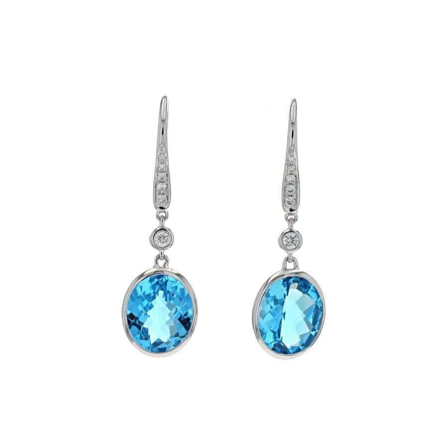 Jewelry Josephs Jewelers Home | 14K White Gold Topaz And Diamond Dangle Earrings Blue