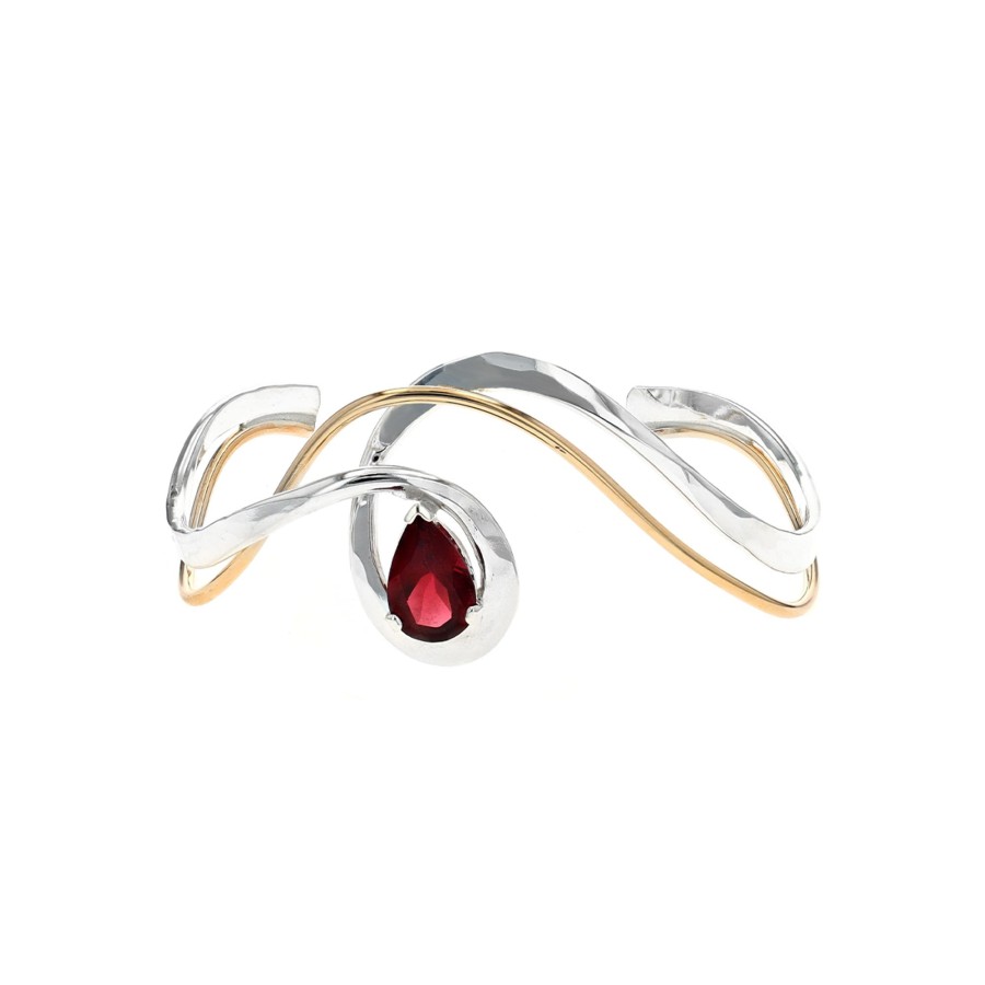 Jewelry Josephs Jewelers Home | Sterling Silver Two-Tone Swirl Cuff With Pear Stone Red