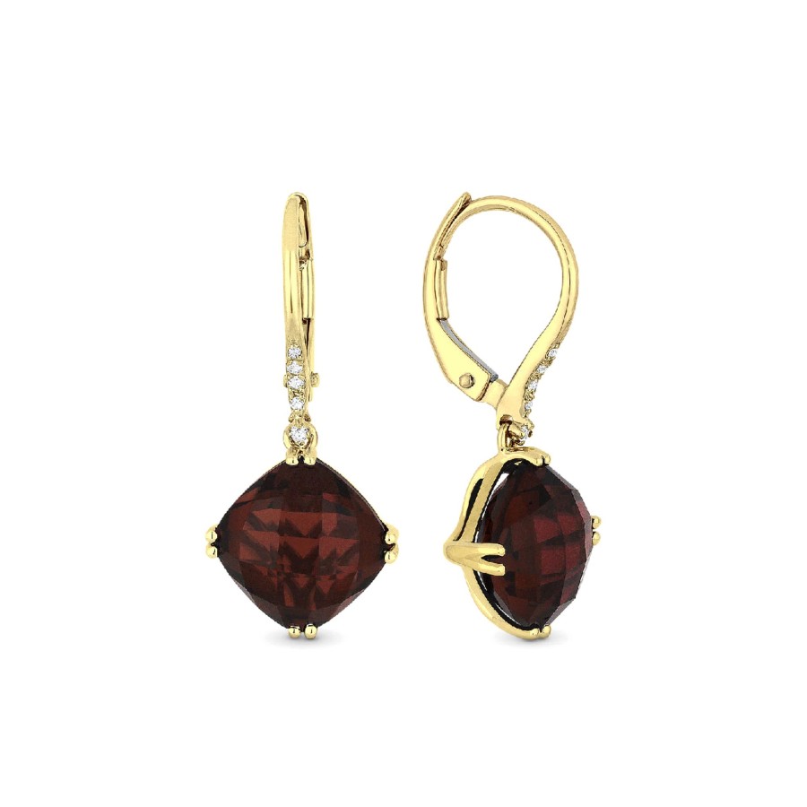 Jewelry Josephs Jewelers Home | 14K Yellow Gold Garnet And Diamond Dangle Earrings Red