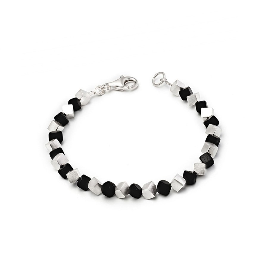 Jewelry Josephs Jewelers Home | Sterling Silver Cube And Onyx Bracelet Black