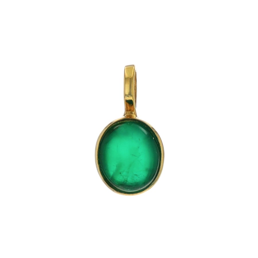 Jewelry Josephs Jewelers Home | Estate 18K Two-Tone Cabochon Emerald Pendant Green